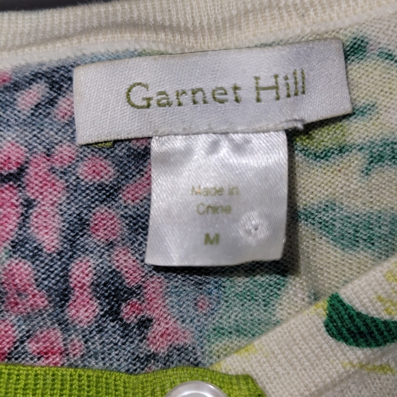 Garnet Hill Marino Wool Floral Cardigan.  Size Medium - Picture 4 of 6